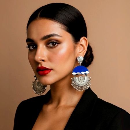 Blue Heavy Oxidized Jhumka Earrings